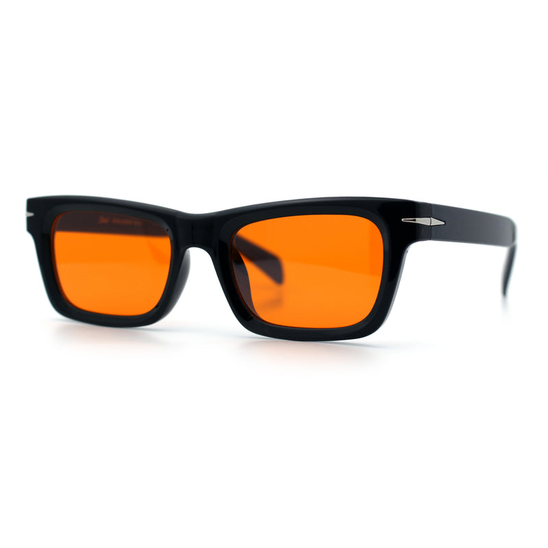 Mens Classic Narrow Rectangle Horn Rim Hipster Hustler Dad Shade Sunglasses