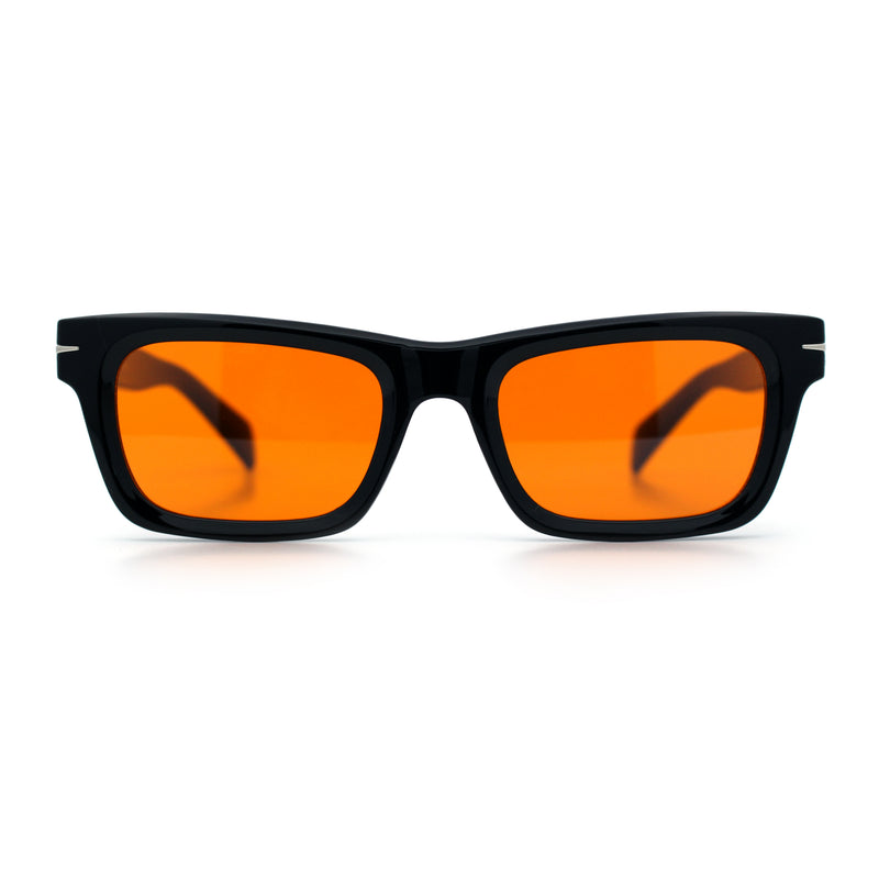 Mens Classic Narrow Rectangle Horn Rim Hipster Hustler Dad Shade Sunglasses
