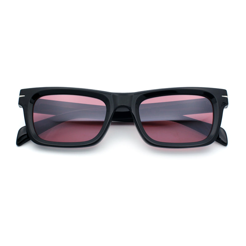Mens Classic Narrow Rectangle Horn Rim Hipster Hustler Dad Shade Sunglasses
