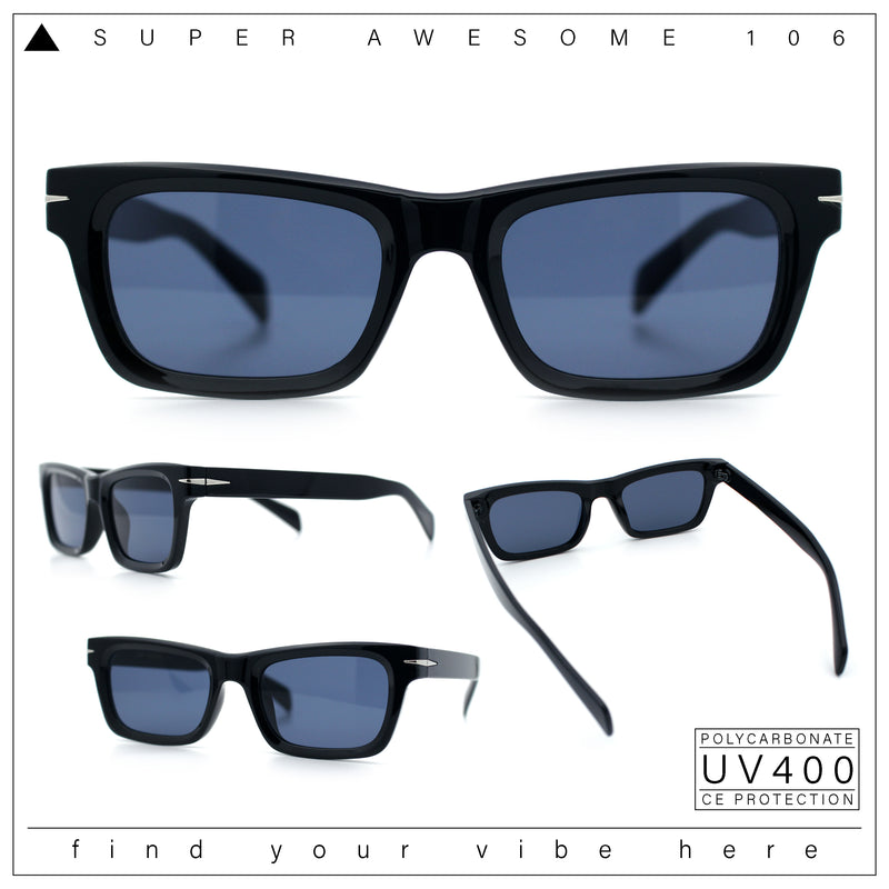 Mens Classic Narrow Rectangle Horn Rim Hipster Hustler Dad Shade Sunglasses