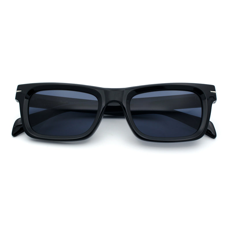 Mens Classic Narrow Rectangle Horn Rim Hipster Hustler Dad Shade Sunglasses