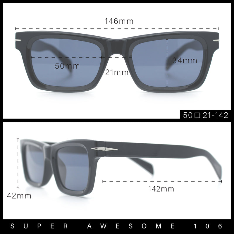 Mens Classic Narrow Rectangle Horn Rim Hipster Hustler Dad Shade Sunglasses