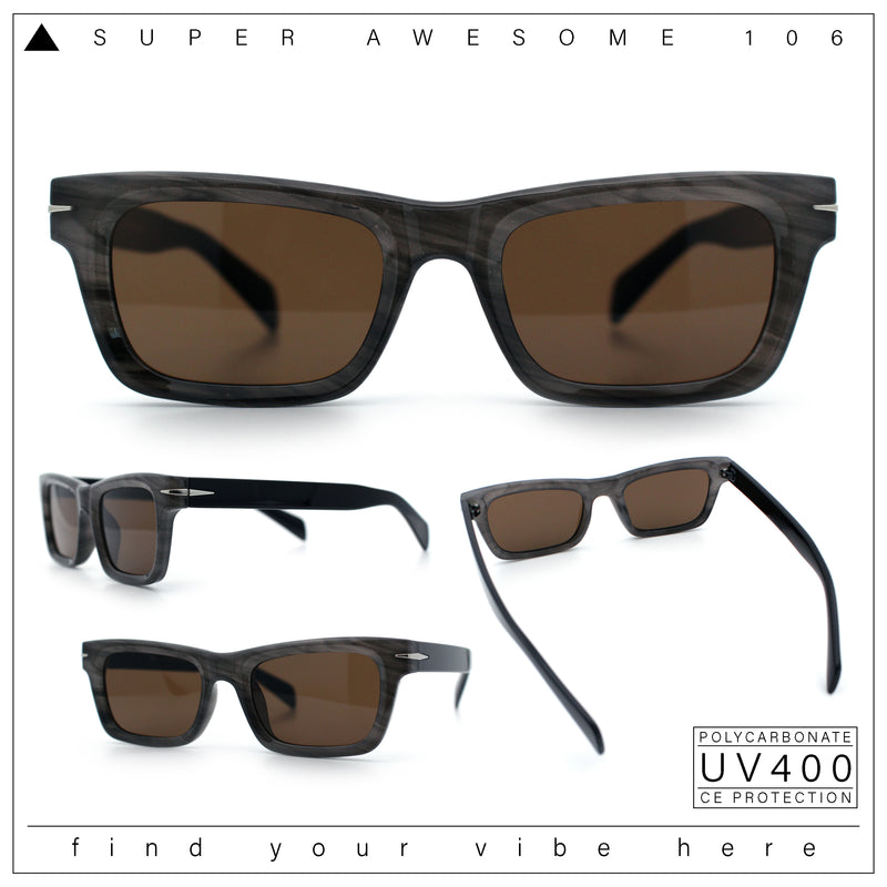 Mens Classic Narrow Rectangle Horn Rim Hipster Hustler Dad Shade Sunglasses