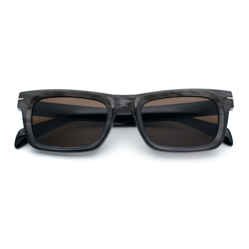 Mens Classic Narrow Rectangle Horn Rim Hipster Hustler Dad Shade Sunglasses