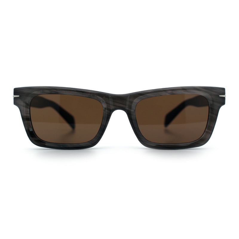 Mens Classic Narrow Rectangle Horn Rim Hipster Hustler Dad Shade Sunglasses