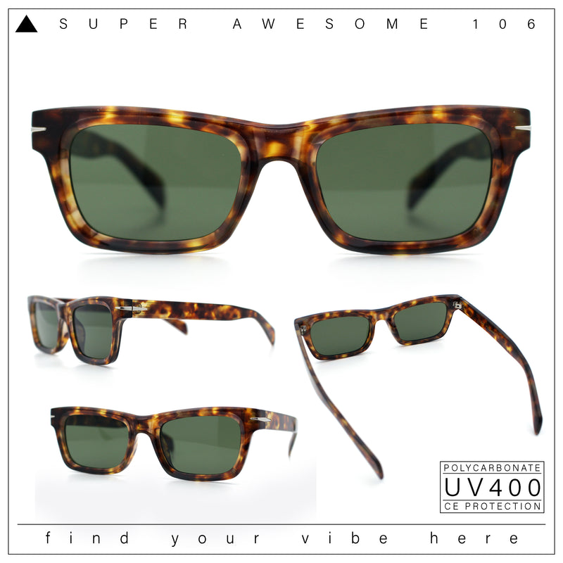 Mens Classic Narrow Rectangle Horn Rim Hipster Hustler Dad Shade Sunglasses