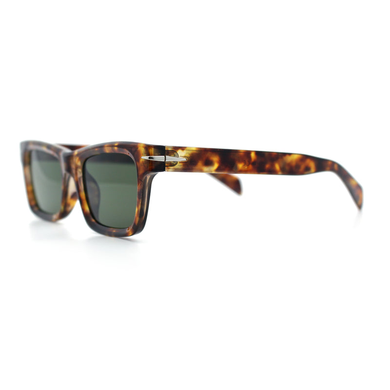 Mens Classic Narrow Rectangle Horn Rim Hipster Hustler Dad Shade Sunglasses