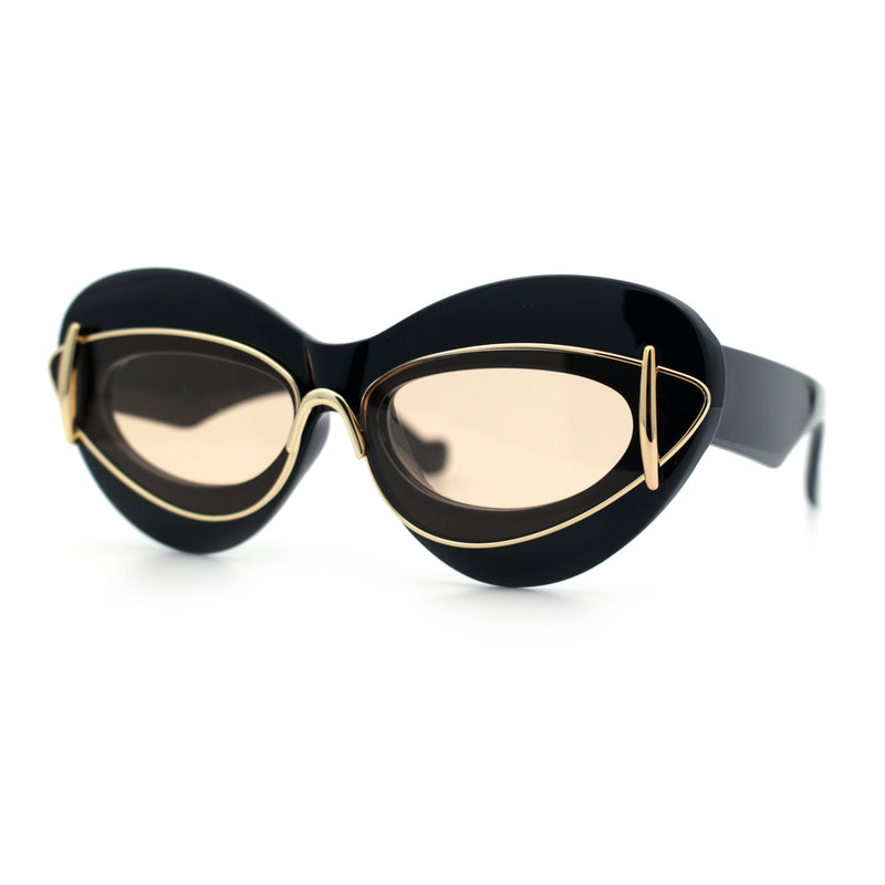 Womens Thick Plastic Cat Eye Double Metal Rim Mod Retro Fashion Sunglasses