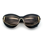 Womens Thick Plastic Cat Eye Double Metal Rim Mod Retro Fashion Sunglasses