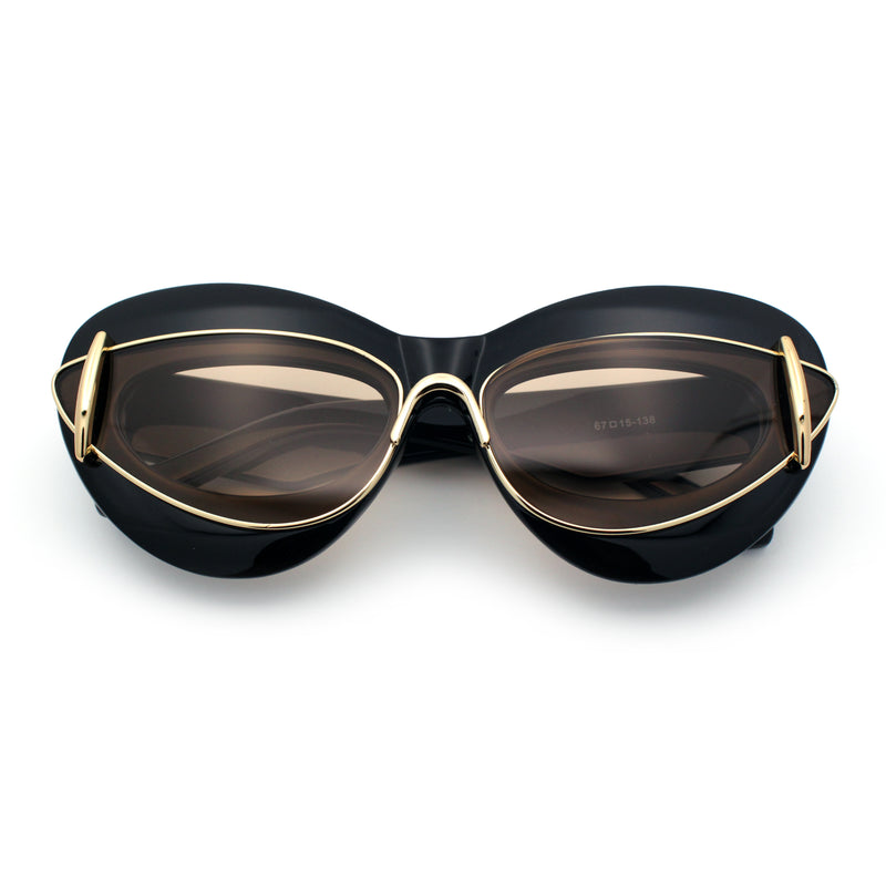 Womens Thick Plastic Cat Eye Double Metal Rim Mod Retro Fashion Sunglasses
