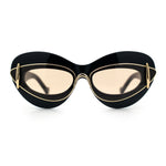 Womens Thick Plastic Cat Eye Double Metal Rim Mod Retro Fashion Sunglasses