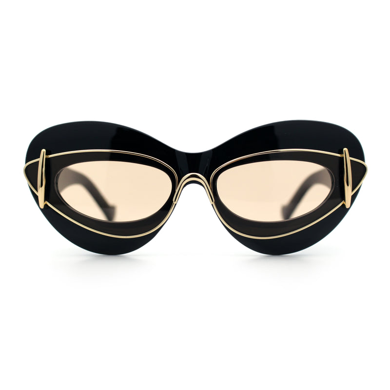 Womens Thick Plastic Cat Eye Double Metal Rim Mod Retro Fashion Sunglasses