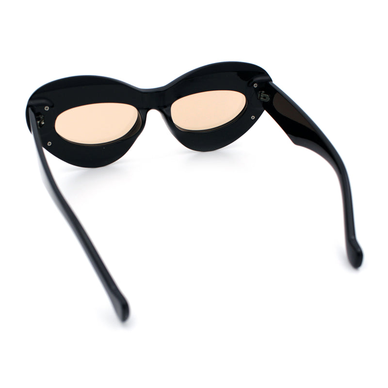 Womens Thick Plastic Cat Eye Double Metal Rim Mod Retro Fashion Sunglasses