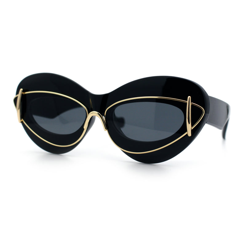 Womens Thick Plastic Cat Eye Double Metal Rim Mod Retro Fashion Sunglasses