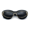 Womens Thick Plastic Cat Eye Double Metal Rim Mod Retro Fashion Sunglasses