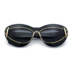 Womens Thick Plastic Cat Eye Double Metal Rim Mod Retro Fashion Sunglasses