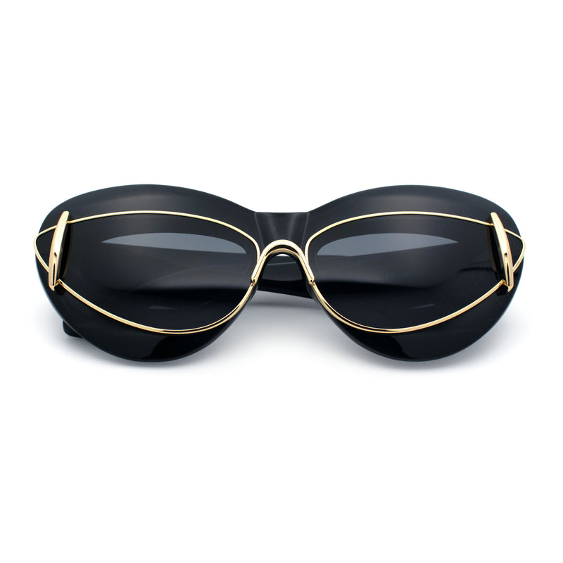 Womens Thick Plastic Cat Eye Double Metal Rim Mod Retro Fashion Sunglasses