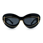 Womens Thick Plastic Cat Eye Double Metal Rim Mod Retro Fashion Sunglasses