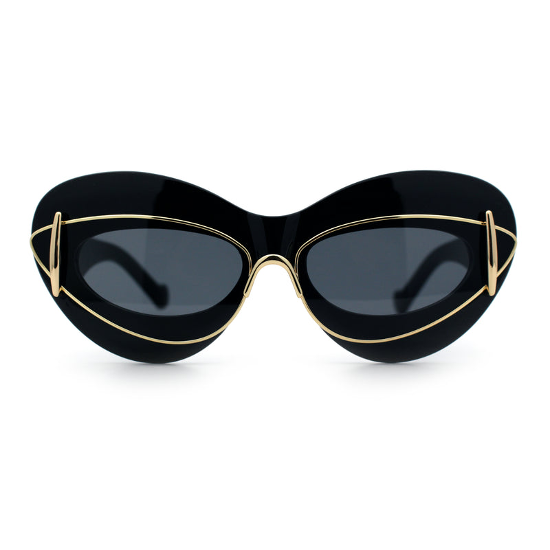 Womens Thick Plastic Cat Eye Double Metal Rim Mod Retro Fashion Sunglasses