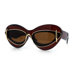Womens Thick Plastic Cat Eye Double Metal Rim Mod Retro Fashion Sunglasses