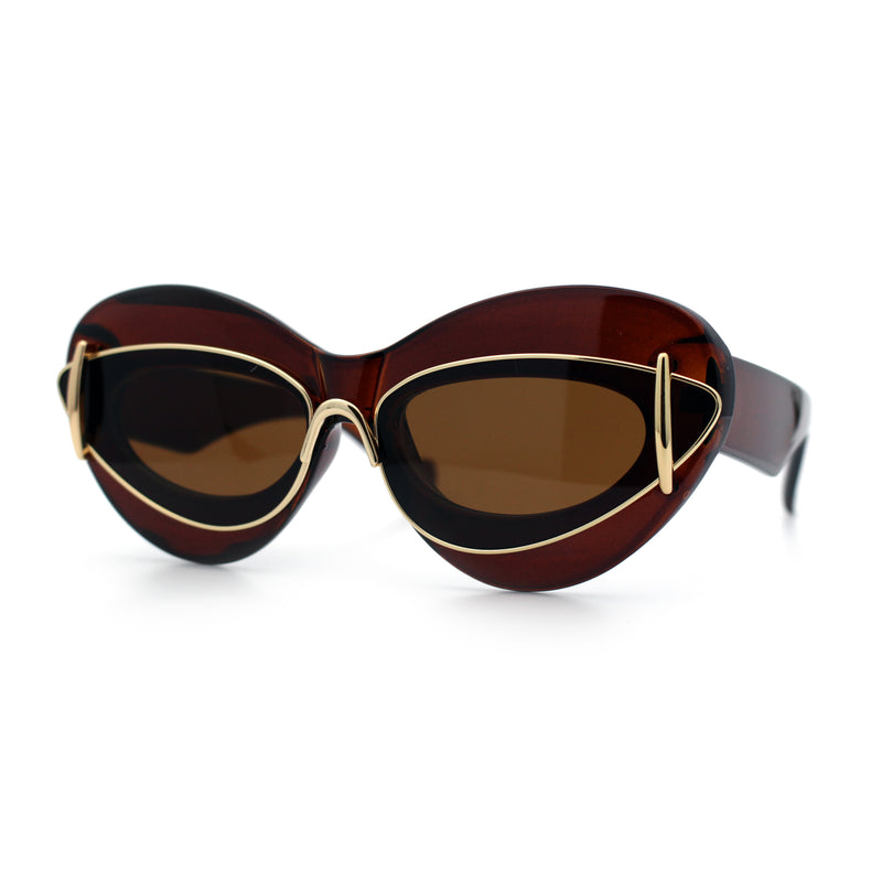 Womens Thick Plastic Cat Eye Double Metal Rim Mod Retro Fashion Sunglasses