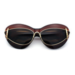 Womens Thick Plastic Cat Eye Double Metal Rim Mod Retro Fashion Sunglasses