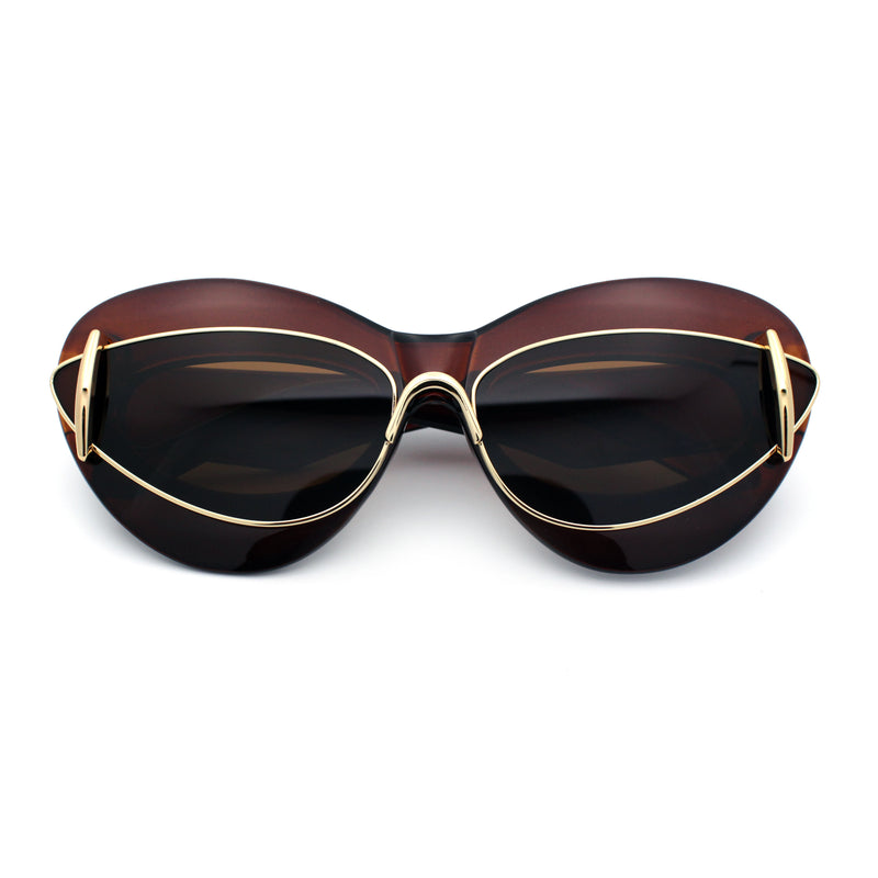 Womens Thick Plastic Cat Eye Double Metal Rim Mod Retro Fashion Sunglasses
