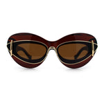 Womens Thick Plastic Cat Eye Double Metal Rim Mod Retro Fashion Sunglasses