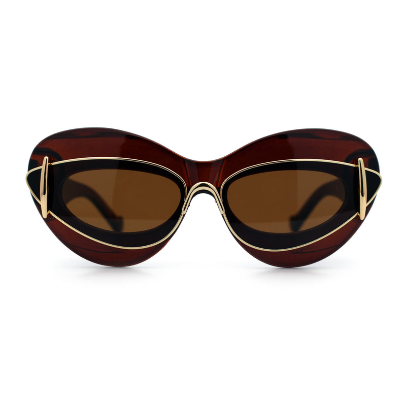 Womens Thick Plastic Cat Eye Double Metal Rim Mod Retro Fashion Sunglasses