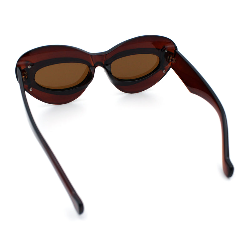 Womens Thick Plastic Cat Eye Double Metal Rim Mod Retro Fashion Sunglasses