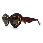 Womens Thick Plastic Cat Eye Double Metal Rim Mod Retro Fashion Sunglasses