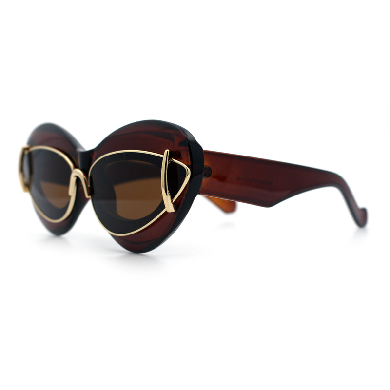 Womens Thick Plastic Cat Eye Double Metal Rim Mod Retro Fashion Sunglasses