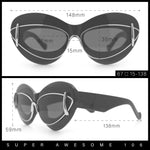 Womens Thick Plastic Cat Eye Double Metal Rim Mod Retro Fashion Sunglasses