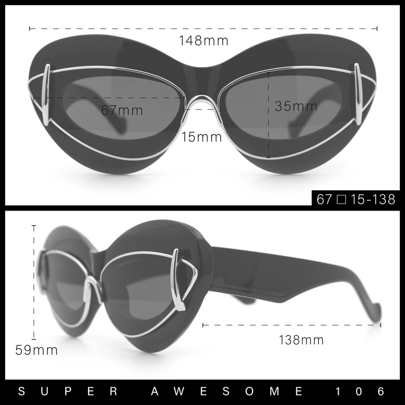 Womens Thick Plastic Cat Eye Double Metal Rim Mod Retro Fashion Sunglasses