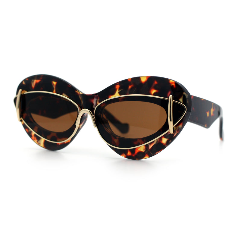 Womens Thick Plastic Cat Eye Double Metal Rim Mod Retro Fashion Sunglasses