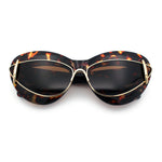 Womens Thick Plastic Cat Eye Double Metal Rim Mod Retro Fashion Sunglasses