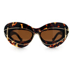 Womens Thick Plastic Cat Eye Double Metal Rim Mod Retro Fashion Sunglasses