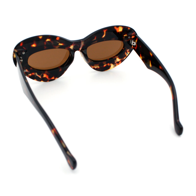 Womens Thick Plastic Cat Eye Double Metal Rim Mod Retro Fashion Sunglasses
