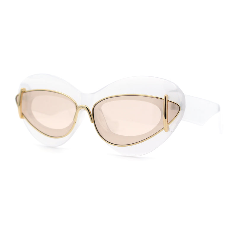 Womens Thick Plastic Cat Eye Double Metal Rim Mod Retro Fashion Sunglasses