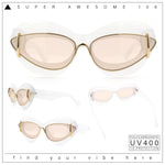 Womens Thick Plastic Cat Eye Double Metal Rim Mod Retro Fashion Sunglasses