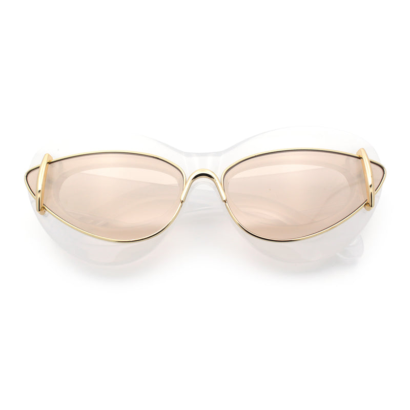 Womens Thick Plastic Cat Eye Double Metal Rim Mod Retro Fashion Sunglasses