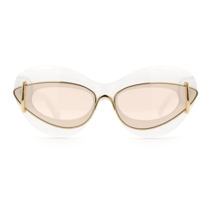 Womens Thick Plastic Cat Eye Double Metal Rim Mod Retro Fashion Sunglasses