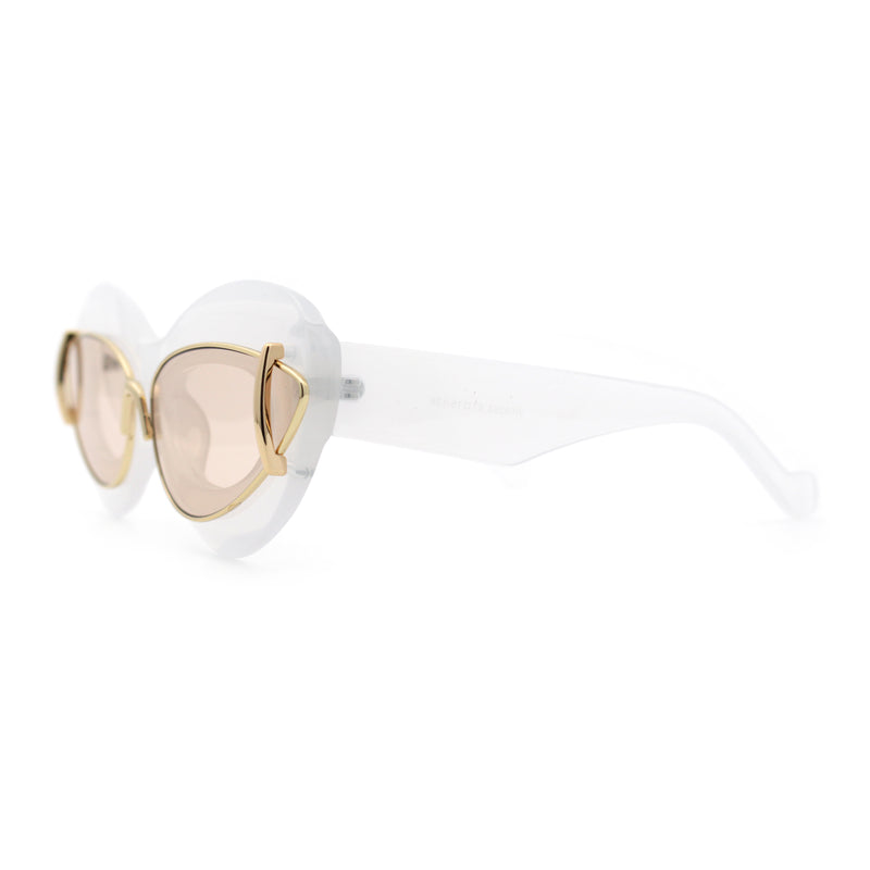 Womens Thick Plastic Cat Eye Double Metal Rim Mod Retro Fashion Sunglasses