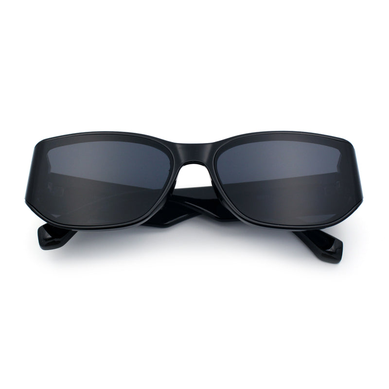 Curved Wrap Folded Lens Minimal Rectangular Retro Fashion Sunglasses