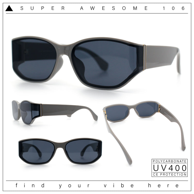 Curved Wrap Folded Lens Minimal Rectangular Retro Fashion Sunglasses