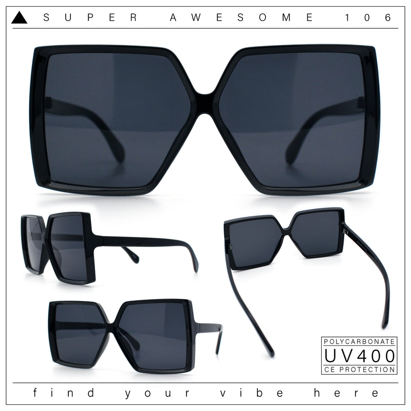 Womens Squared Rectangle Thick Plastic Butterfly Chic Fashion Sunglasses