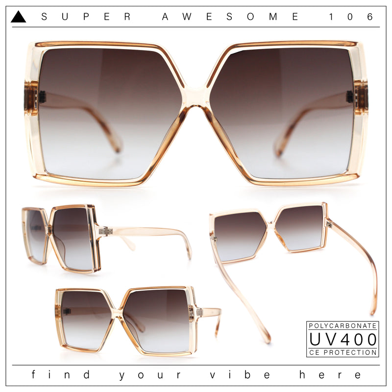 Womens Squared Rectangle Thick Plastic Butterfly Chic Fashion Sunglasses