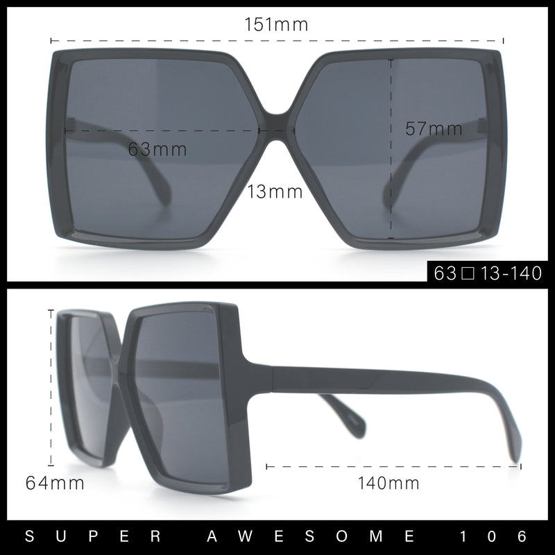 Womens Squared Rectangle Thick Plastic Butterfly Chic Fashion Sunglasses
