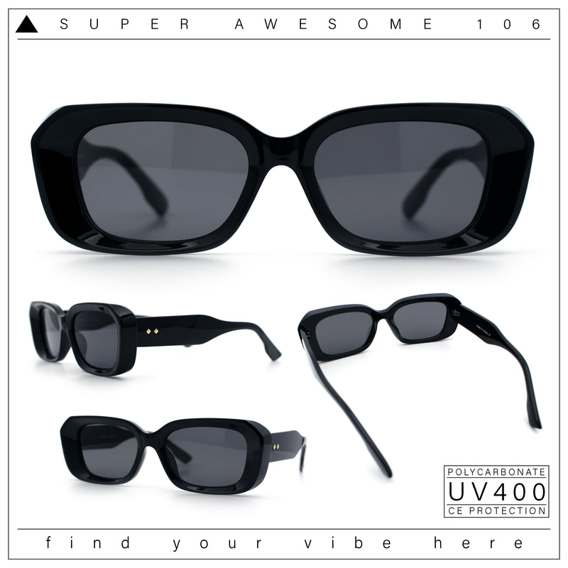 Womens Beveled Thick Plastic Narrow Rectangle Mod Fashion Sunglasses