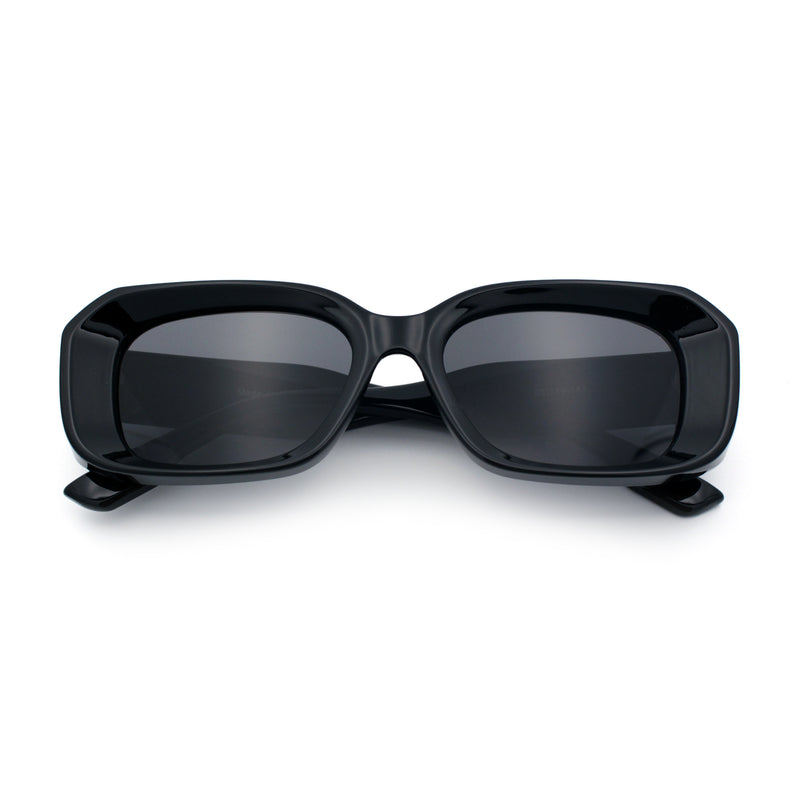 Womens Beveled Thick Plastic Narrow Rectangle Mod Fashion Sunglasses